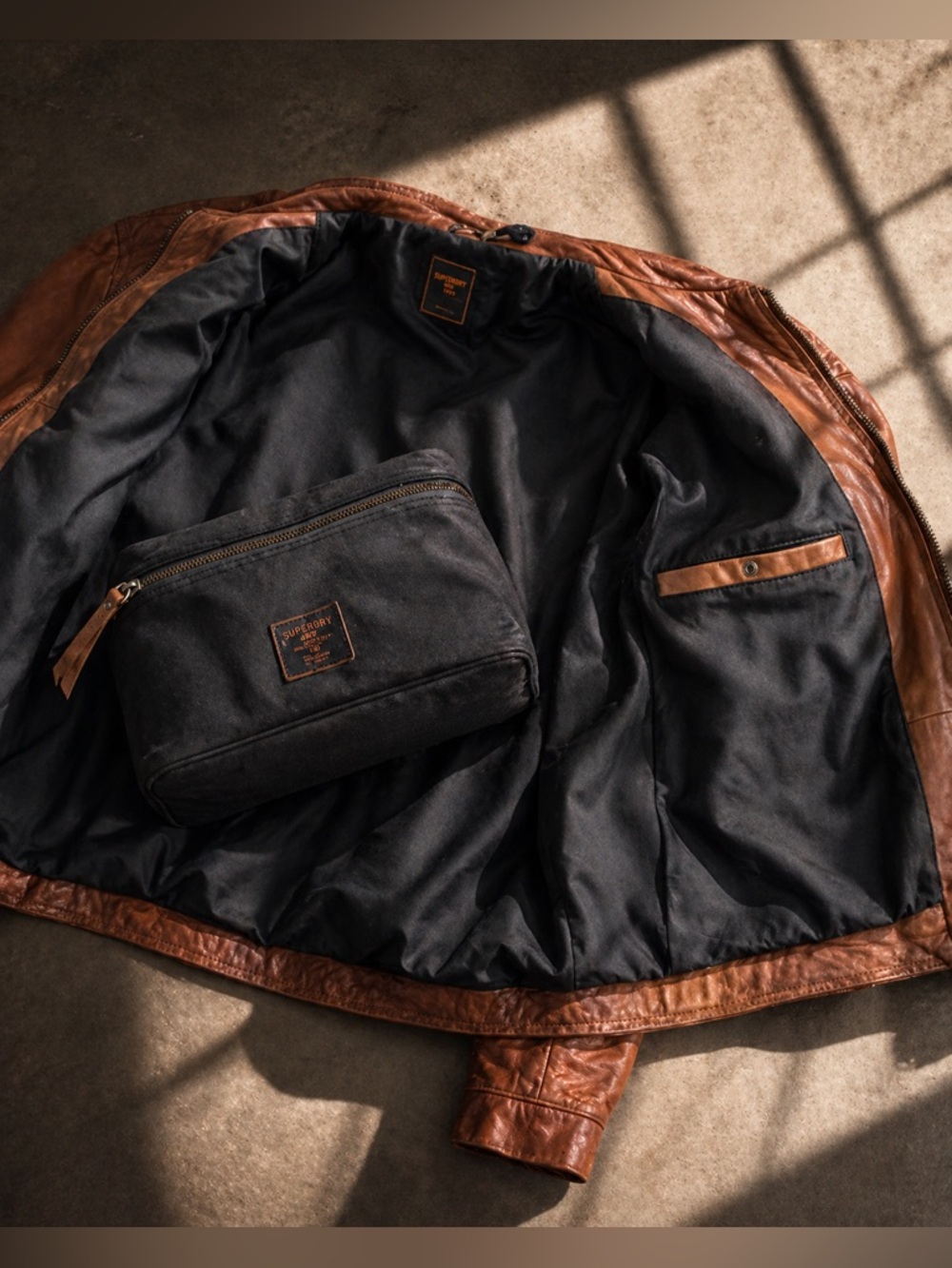 Superdry Men’s Genuine Lambskin Biker Leather Jacket Brown Size 2XL Full Zip - Picture 4 of 16
